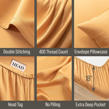 Bella Coterie Luxury Bamboo Viscose King Size Sheet Set | 100% Organically Grown | Ultra Soft | Cooling for Hot Sleepers | 18" Deep Pocket [Marigold]