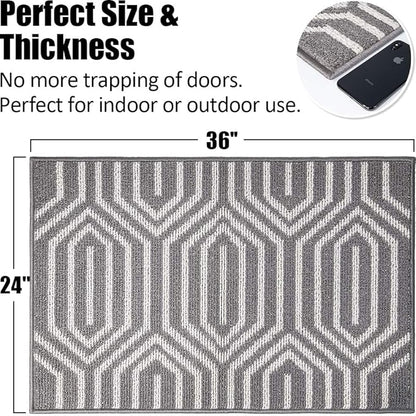 Indoor Doormat 24"x 36", Absorbent Front Back Door Mat Floor Mats, Rubber Backing Non Slip Door Mats Inside Mud Dirt Trapper Entrance Door Rug Carpet, Machine Washable Low Profile-Grey Time Cloister