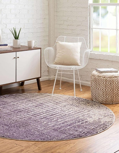 Unique Loom Del Mar Collection Area Rug - Jennifer (4' 1" Round, Purple/ Ivory)