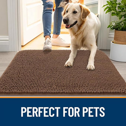 OLANLY Dog Door Mat for Muddy Paws 36x24, Absorbs Moisture and Dirt, Absorbent Non-Slip Washable Doormat, Quick Dry Chenille Mud Mat for Dogs, Entry Indoor Entryway Carpet for Inside Floor, Mocha