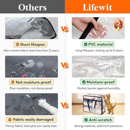 Lifewit 4 Pack Clear Clothes Storage Bags, 60L Plastic Blanket Storage Bag, Vinyl Foldable Moving Bags with Zipper, Closet Organizers and Storage Containers for Bedding, Duvet, Comforter