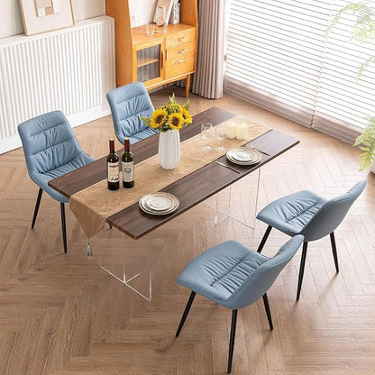 Kidol & Shellder Dining Chairs Set of 2, Modern Upholstered Faux Leather Kitchen Side Chairs with Comfortable Back - Mid-Century Armless Chair for Dining Living Room Bedrooms, with Metal Legs (Blue)