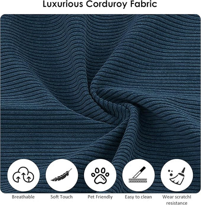 80" Convertible Sofa Bed, Corduroy Deep Seat Folding Pull Out Couch with Pillows, No Assembly Modern Boneless Couch Compression Sofa in Box, Floor Sofa with Storage Pocket for Living Room,Navy Blue