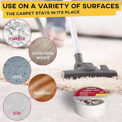 Carpet Tape Double Sided - Rug Tape Grippers for Hardwood Floors and Area Rugs - Carpet Binding Tape Strong Adhesive and Removable, Heavy Duty Stickers Grip Tape, Residue Free (2 Inch / 15 Yards)