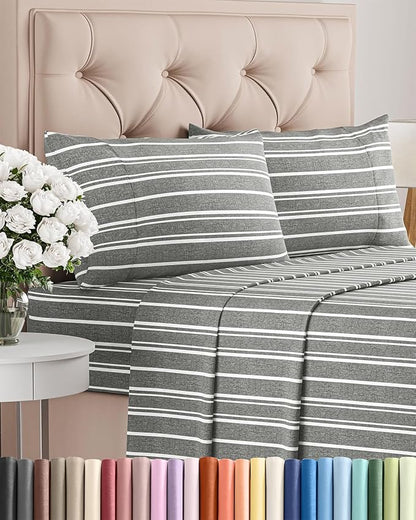 Queen Size 4 Piece Sheet Set - Comfy Breathable & Cooling Bed Sheets Set - Hotel Luxury Bedding for Women, Men, Kids, Teens, Boys & Girls - Deep Pockets, Soft, Wrinkle Free - Oeko-Tex - Grey Stripes 3
