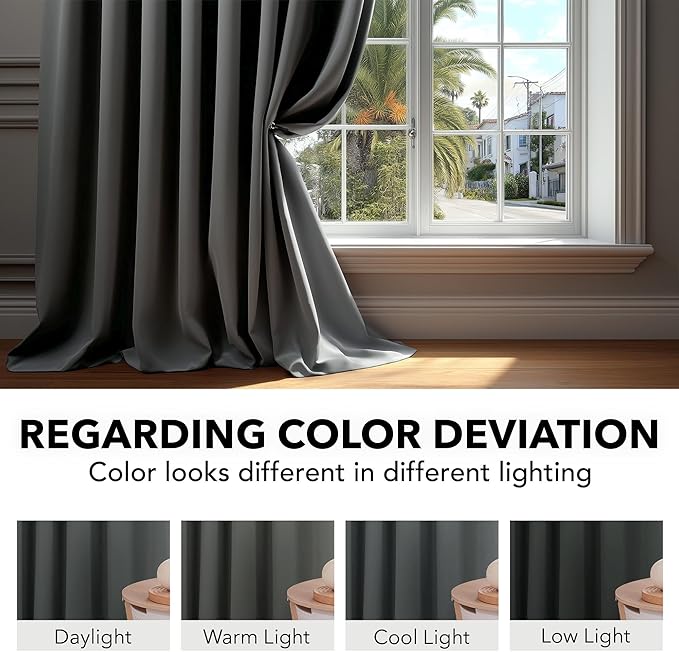 Deconovo Blackout Curtains, Thermal Insulated, W70 x L63 2 Panels, Back Tab, Machine Washable, Room-Darkening Drapes for Bedroom/Living Room Dark Grey