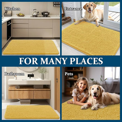 OLANLY Dog Door Mat for Muddy Paws 59x20, Absorbs Moisture and Dirt, Absorbent Non-Slip Washable Doormat, Quick Dry Chenille Mud Mat for Dogs, Entry Indoor Entryway Carpet for Inside Floor, Yellow