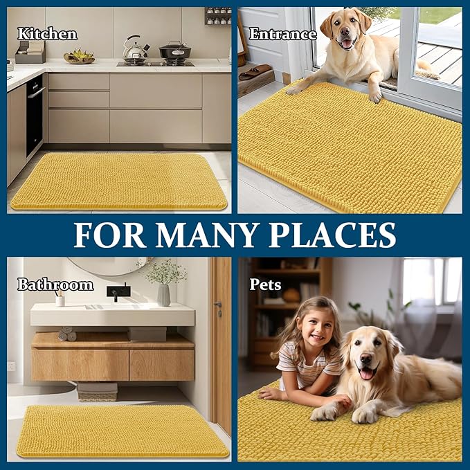 OLANLY Dog Door Mat for Muddy Paws 70x46, Absorbs Moisture and Dirt, Absorbent Non-Slip Washable Doormat, Quick Dry Chenille Mud Mat for Dogs, Entry Indoor Entryway Carpet for Inside Floor, Yellow