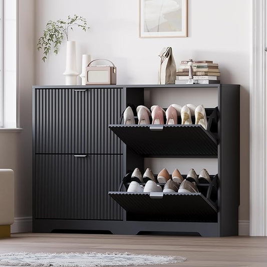 Large Shoe Cabinet for Entryway, Shoe Rack Cabinet with 4 Flip Drawer and Adjustable Shelves for Small Apartment, Foyer