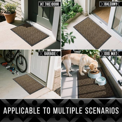 Yimobra Large Door Mat 36x24, All-Season Waterproof Doormat Outdoor Entrance, Heavy Duty Non-Slip Outside Door Mat for Garage Patio Proch Entryway Indoor, Easy Clean, Brown
