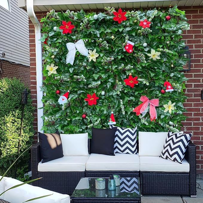 Sumery Expandable Fence Privacy Screen for Balcony Patio Outdoor,Decorative Faux Ivy Fencing Panel,Artificial Hedges (Single Sided Leaves) (4, Christmas-Ivy)