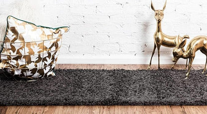 Unique Loom Solid Shag Collection Area Rug (2' 6" x 13' 1" Runner, Graphite Gray)