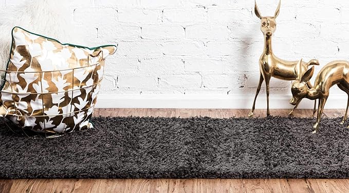 Unique Loom Solid Shag Collection Area Rug (2' 6" x 16' 5" Runner, Graphite Gray)