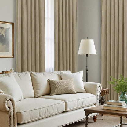 LAMIT Velvet Curtains 102 Inch for Living Room, Thick Thermal Insulated Drapes Room Darkening Country Decor Back Tab and Rod Pocket Panels for Bedroom, 2 Panels, Dark Taupe, 52 x 102 Inch