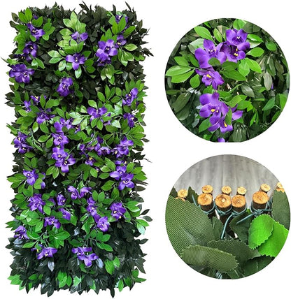 Expandable Fence Privacy Screen for Balcony Patio Outdoor,Decorative Faux Ivy Fencing Panel,Artificial Hedges (Single Sided Leaves) (2, Branches -Purple Fowers)