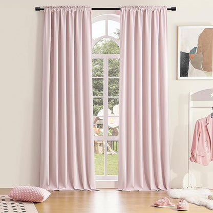 DONREN 96 Inch Length Cute Blush Pink Room Darkening Curtains, Light Pink Thermal Insulating Light Blocking Privacy Protection for Livingroom, 52" W by 96" L 2 Panels