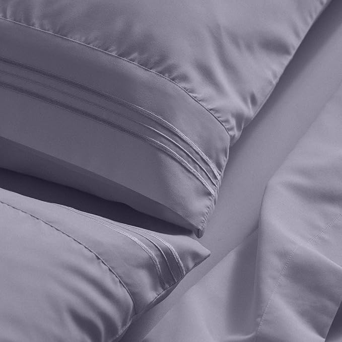 Mellanni Full Sheet Set - 6-Piece Iconic Collection Bedding, (Including 4 Pillowcases), 21-Inch Extra Deep Pocket, Easy Care, Ultra Soft, Cooling Sheets, Brushed Microfiber - Hazy Lilac