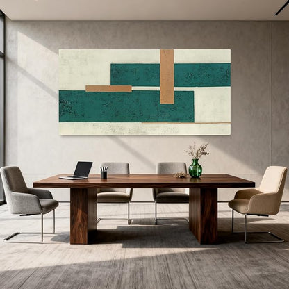 YETHEN WAL Teal Green Abstract Canvas Wall Art Geometric Textured Wall Decor Minimalist Modern Rectangular Art for Living Room Bedroom Office 24x48 Inch