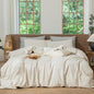 MooMee Striped Duvet Cover Set 100% Washed Cotton Linen Like Textured Breathable Durable Soft Comfy (Almond Milk Grey Pinstripes, Super Queen 90"x98")