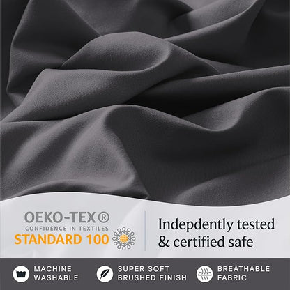LuxClub 3 PC Twin Sheet Set, Deep Pockets Wrinkle Free Cooling Bed Sheets Hotel Bedding for Women, Men, Kids & Teens, Includes 1 Fitted Sheet, 1 Flat Sheet and 1 Pillowcase-Silky Soft Dark Grey