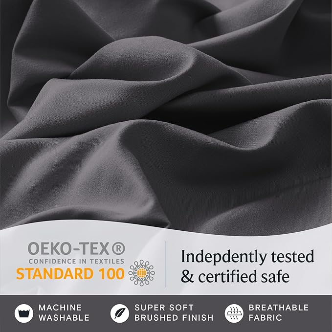 LuxClub 4 PC King Sheet Set, Deep Pockets Wrinkle Free Cooling Bed Sheets Hotel Bedding for Women, Men, Includes 1 Fitted Sheet, 1 Flat Sheet and 2 Pillowcases-Silky Soft Dark Grey