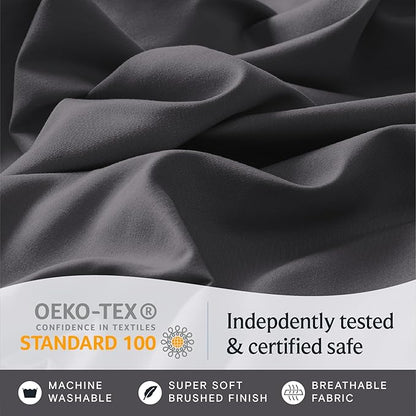 LuxClub 4 PC King Sheet Set, Deep Pockets Wrinkle Free Cooling Bed Sheets Hotel Bedding for Women, Men, Includes 1 Fitted Sheet, 1 Flat Sheet and 2 Pillowcases-Silky Soft Dark Grey