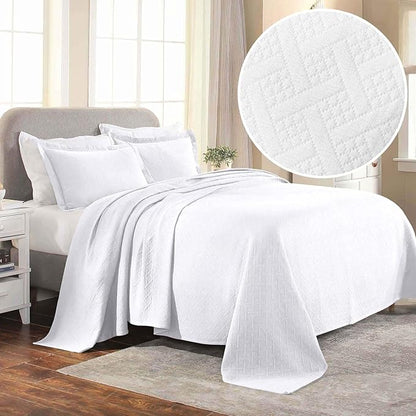 Superior 100% Cotton Basket Weave Bedspread with Shams, All-Season Premium Cotton Matelasse Jacquard Bedding, Quilted-Look Geometric Basket, Twin, White