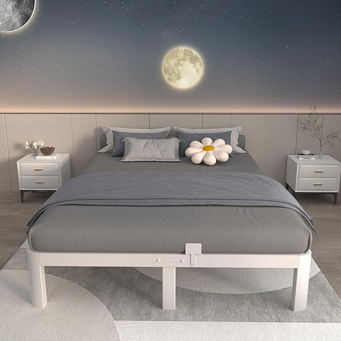 ITIMIDI 10 Inch White Bed Frame King Size with Metal Gaskets,Metal Platform Bed Frame King, No Box Spring Needed, Heavy Duty Steel Support 3000 LBS, Anti-Slip Mattress Stopper, Easy Assembly