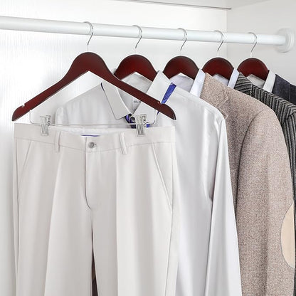 TOPIA HANGER Wooden Suit Hangers with Adjustable Metal Clips (20 Pack), Solid Wood Clothes Hangers, 360° Swivel Hook, Premium Retro Finish Pants Hangers for Clothes Coat, Jeans, Blouse- Cherry CT28M20