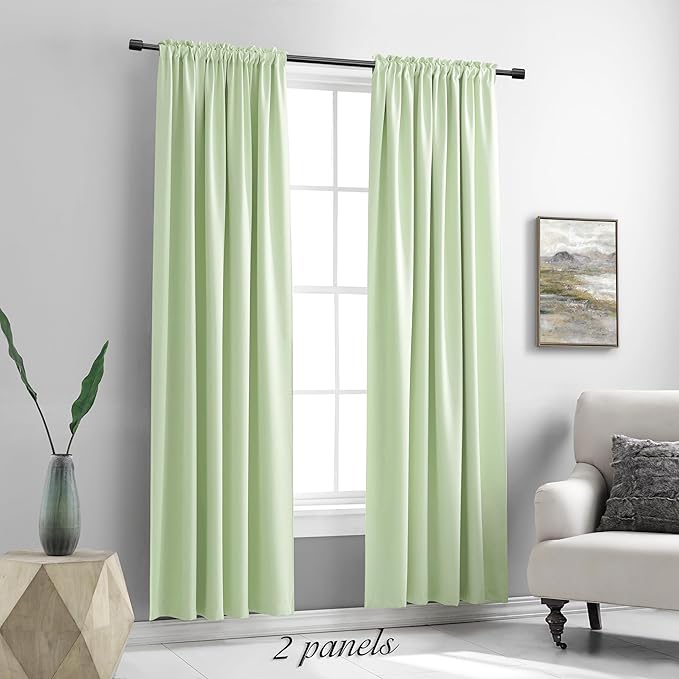 Light Lily Green Curtains 84 Inch Length for Living Room - 2 Panels Rod Pocket Drapes Room Darkening Thermal Insulated Floor Length Curtains for Doorway,52 x 84 inch