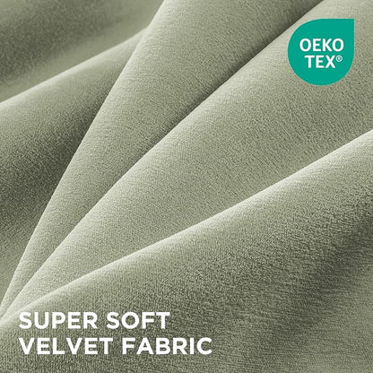 Joydeco Sage Green Velvet Curtains 108 Inches 2 Panels,Luxury Thermal Insulated Soft Green Curtains for Bedroom & Living Room, Room Darkening Velvet Drapes, Rod Pocket (52W x 108L)