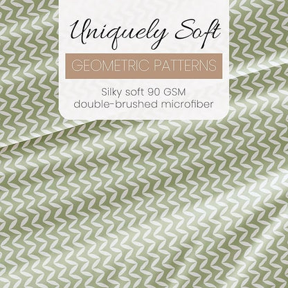 Linen Market Double-Brushed Patterned Microfiber Queen Sheet Set 4 Piece – Oeko-TEX Certified Ultra Soft & Wrinkle-Free - 16" Deep Pocket Sheets - Easy Care Queen Size - Puffed Chevron Sage