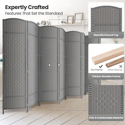 8 Panel Room Divider,6Ft Folding Privacy Screen,Tall - Extra Wide Foldable Panel Partition Wall Divider with Diamond Double-Weaved Hand-Woven Design Room Screen Divider