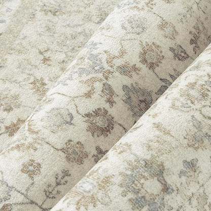 3x5 Taupe Area Rug Non Slip Vintage Office Entryway Rug Distressed Machine Washable Kitchen Carpet Traditional Retro Floral Accent Throw Door Mat for Bedroom Bathroom Dining Living Room