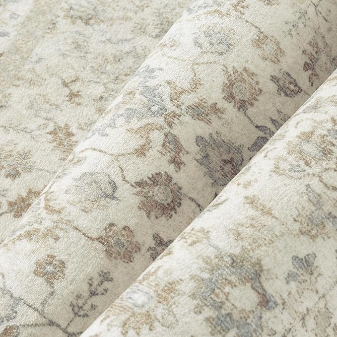 2x3 Taupe Entryway Area Rug Machine Washable Door Mat Kitchen Vintage Distressed Non Slip Carpet Indoor Retro Floral Accent Throw Small Rug for Bathroom Office Bedroom Living Dining Room