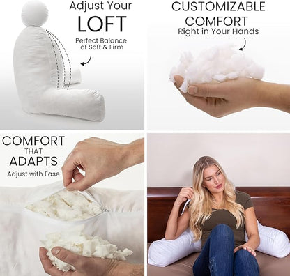 Husband Pillow White, Original Reading Pillow in Bed Rest Chair, Shredded Memory Foam Large Lounge Cushion Adult Backrest with Arms, Comfy Back Support for Sit Sitting Up, Washable/Removable Cover