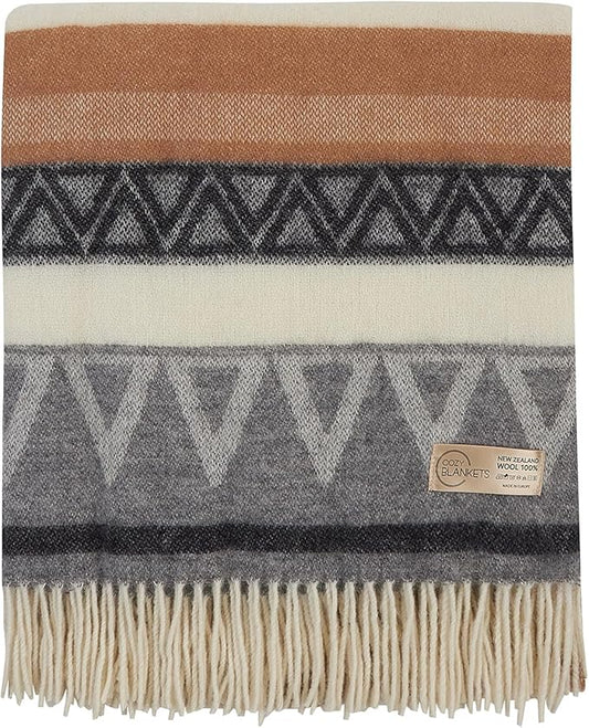 | Wool Blanket/Throw | 100% New Zealand Wool | Perfect for Home and Outdoors | Virgin Wool Throw with Fringes 67"x79" (170 x 200 cm)