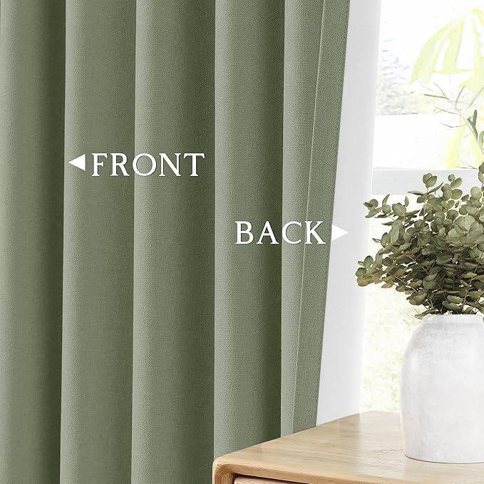 ChrisDowa 100% Blackout sage Solid Curtains 96 Inches Long 2 Panels for Bedroom Living Room,Farmhouse Room Darkening Thermal Insulated Soundproof Grommet Top Window Treatment Drapes,52x96