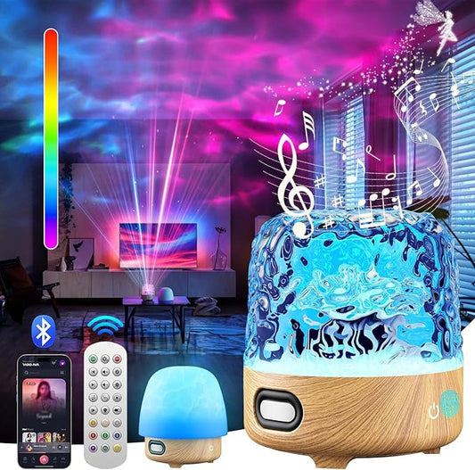 Luminorthe Cube Lamp, Northern Lights Projector, Rechargeable Ocean Wave Projector Night Light with Remote Control & Bluetooth Speaker for Bedroom Living Room Bedroom Decor, Christmas Gifts for Teens