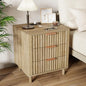 Fluted Nightstand with Charging Station, Multifunctional 3 Drawers Storage Bedside Table, Solid Wood Modern Nightstand, Curved Profile Design, End Table for Indoor Room Bedroom Office, Oak