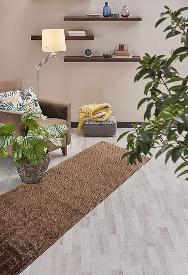 Custom Length Hallway Runner Rug,Slip Resistant,Bricks Brown, 26 Inch X 34 feet, Sold and Priced Per Foot