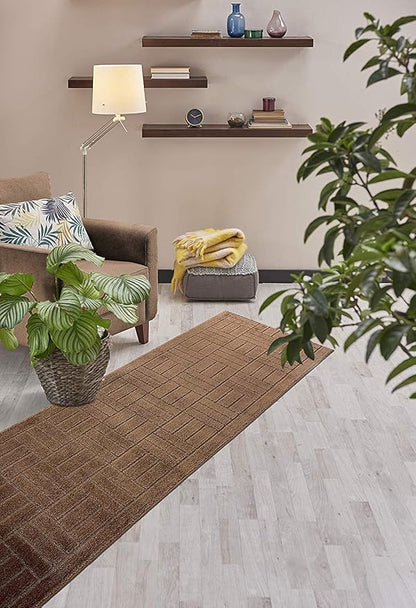 10 ft Long Brown Hallway Kitchen Runner Rug Non-Slip Washable, 26" X 10' Carpet Runner Rugs-Rubber Backed, Custom Size Floor Mat for Stairs Bedroom Bathroom Entryway, Your Choice of Length