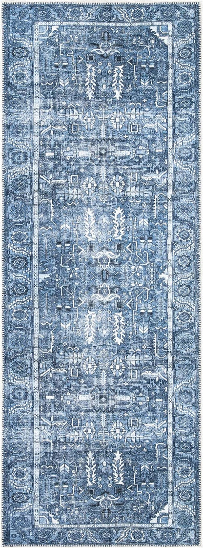 Bloom Rugs Washable Non-Slip 10 ft Runner - Blue Traditional Runner for Entryway, Hallway, Bathroom, and Kitchen - Exact Size: 2.5' x 10'