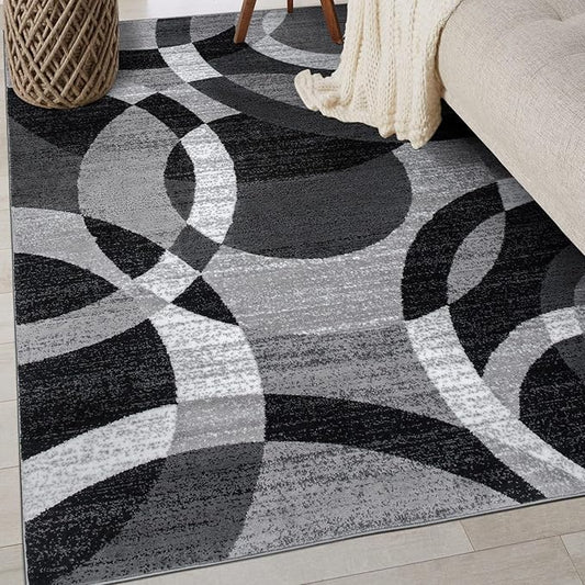 Rugshop Gray Modern Geometric Area Rug, Abstract Circles, High-Traffic, Non-Shedding, for Bedroom, Home Office and Small Living Room, 3'3" x 5'