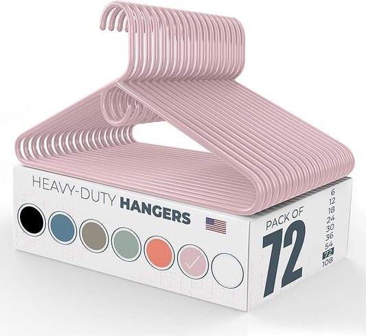 Neaties Heavy Duty Clothes Hangers 50+ Pack (72 Count) – Made in The USA – 8lb Capacity Plastic Hangers for Adult Clothing – Durable for Pants, Coats, Jackets, or Jeans – Pink