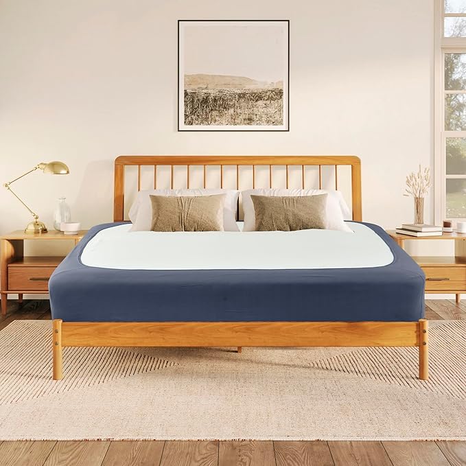 Biscaynebay Decorative Box Spring Cover Full & Full XL Size, Dark Grey Luxurious Jersey Knitting Stretchy Wrap Around 4 Sides Bed Skirt for Home/Hotels, Easy Fit Wrinkle & Fade Free Machine Washable