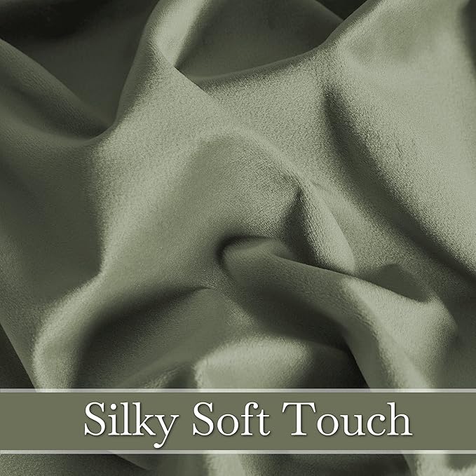RYB HOME Plush Velvet Curtains, Heavy Duty Back Tab Decorative Window Drapes Privacy Room Darkening Covering for Living Room Playroom, Sage Green, W52 x L90 inches, Set of 2 Panels