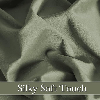 RYB Home Plush Velvet Curtains, Heavy Duty Back Tab Decorative Window Drapes Privacy Room Darkening Covering for Living Room Playroom, Sage Green, W52 x L84 inches, Set of 2 Panels