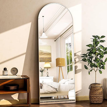 HARRITPURE 64"x21" Arched Full Length Mirror Free Standing Floor Mirrors Leaning Hanging Mounted Mirror Aluminum Frame Modern Home Decor for Living Room Bedroom Cloakroom,Silver