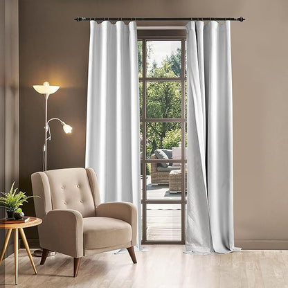 100% Blackout Thermal Insulated Curtains, 3 Layers Noise Absorbing, Soundproof Back Tab Drapes for Sliding Glass Door Baby Nursery Bedroom with Hooks, Grayish White 50x108 Inch Set of 1